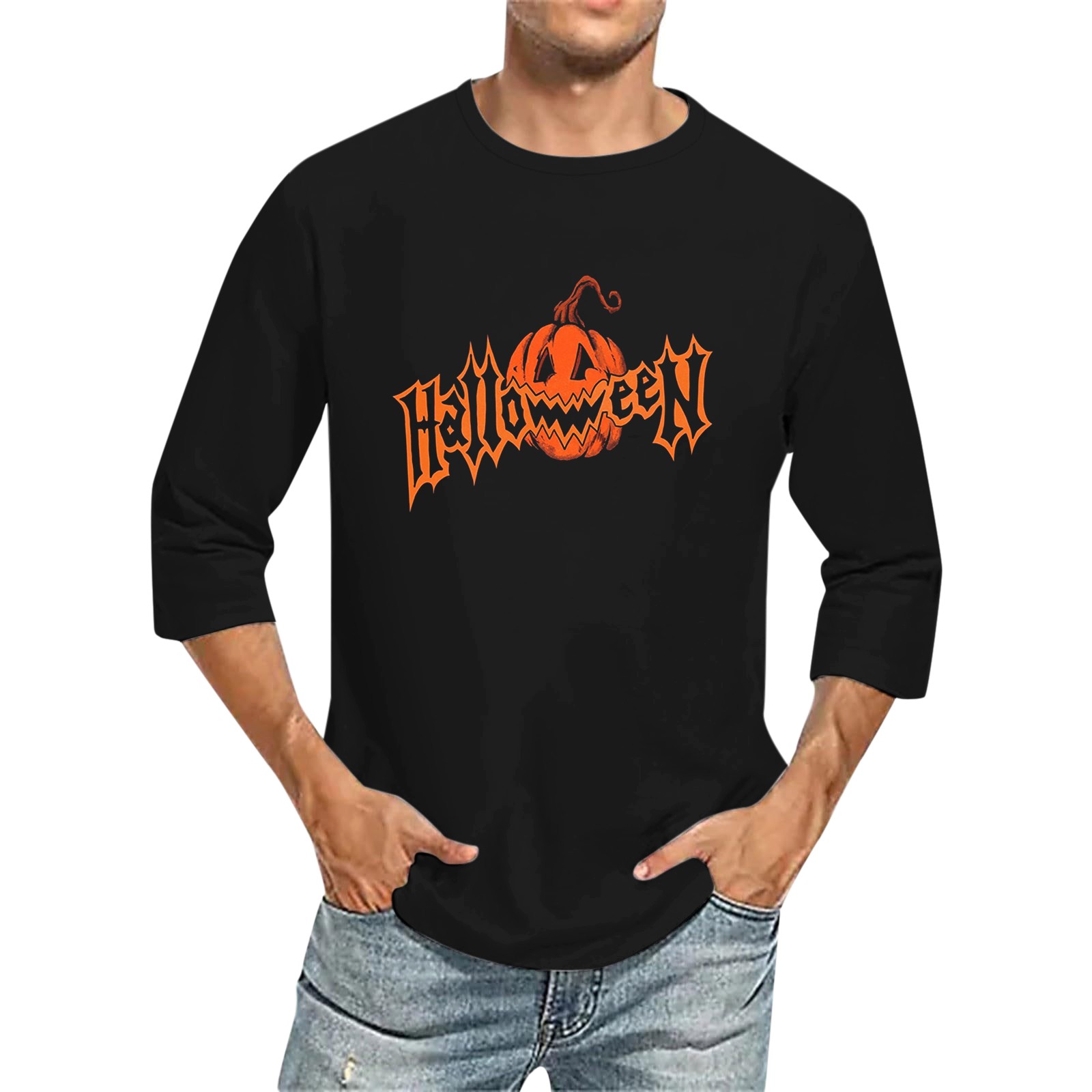 Men's 3D Printed T Shirts 3/4 Sleeve Round Neck Halloween Casual Large Size Tops - Bild 4 von 42